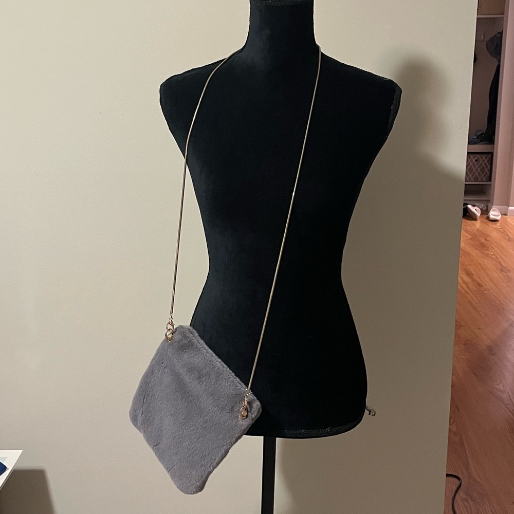 Grey Faux Fur Fuzzy Purse Handbag Crossbody